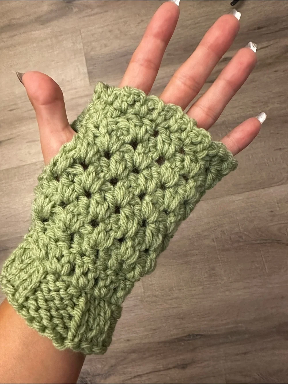 Handmade Green Crochet Fingerless Gloves - Women Accessories